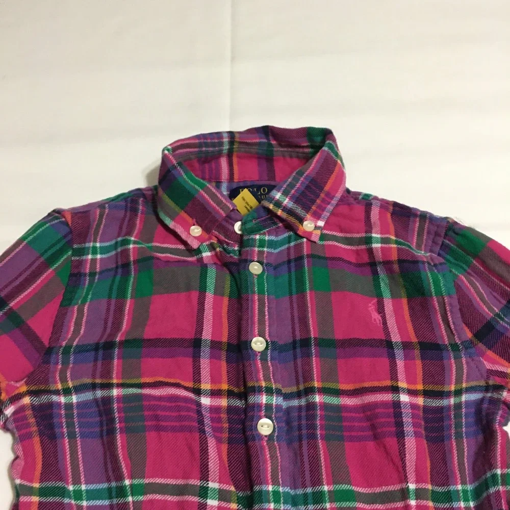 Polo Ralph Lauren Plaid Dress Kids 10 Pink Long Sleeve Button Front